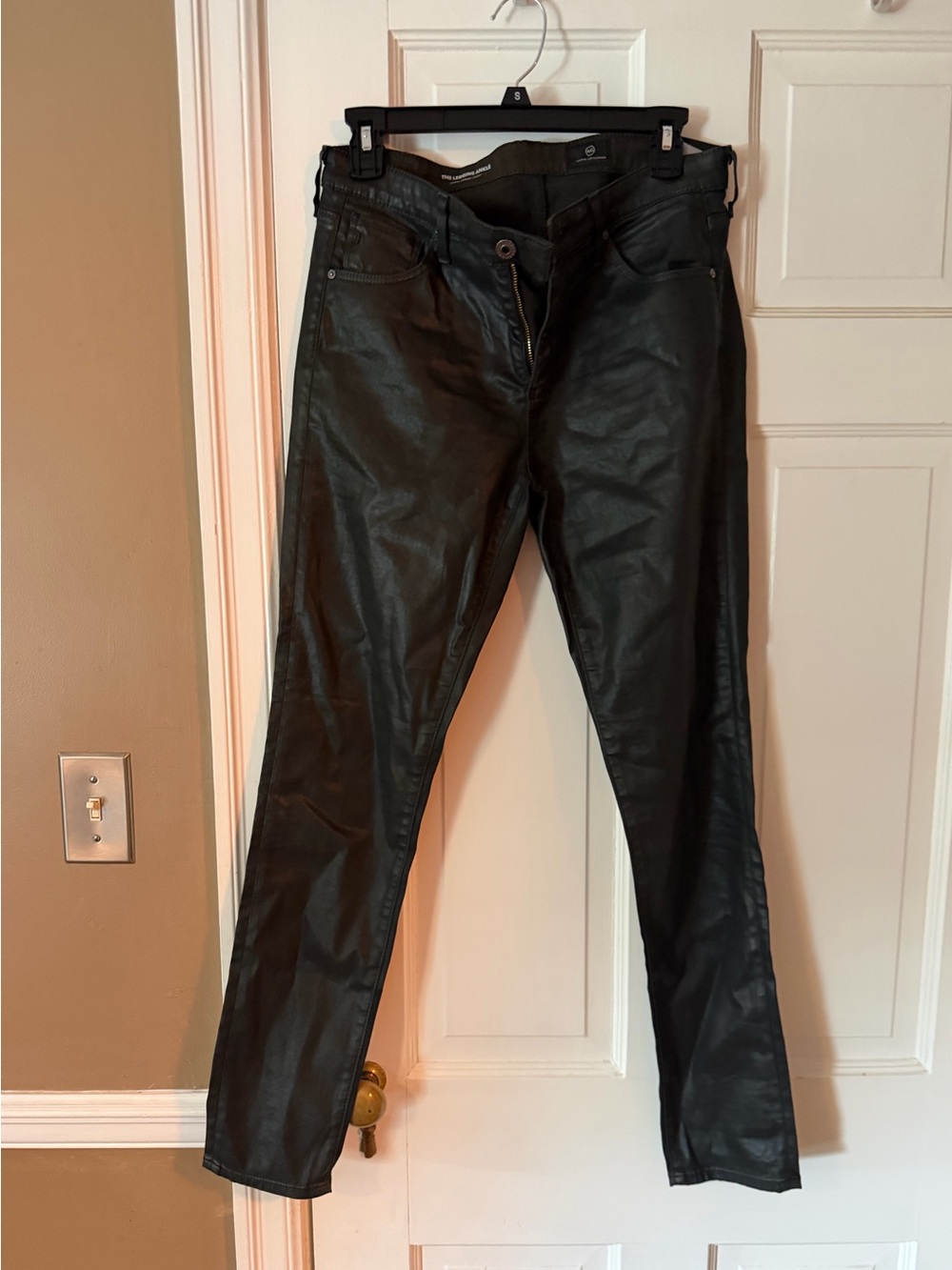 AG Adriano Goldschmied 28 The Legging Ankle Dark Green Coated Skinny Jeans